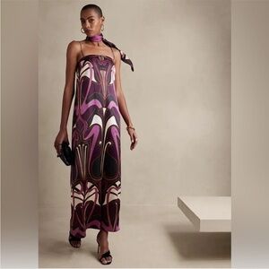 NWT! Banana Republic Purple Abstract Stelle Silk Maxi Dress - Size 6🦋